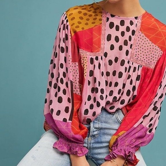 Anthropologie Tops - Anthropologie Eclectic Peasant Blouse by Bl-nk